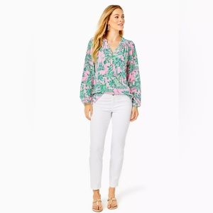 Lilly🌸 Pulitzer 29" Kelly Textured Ankle Length Skinny Pant. White Size 6 🌸